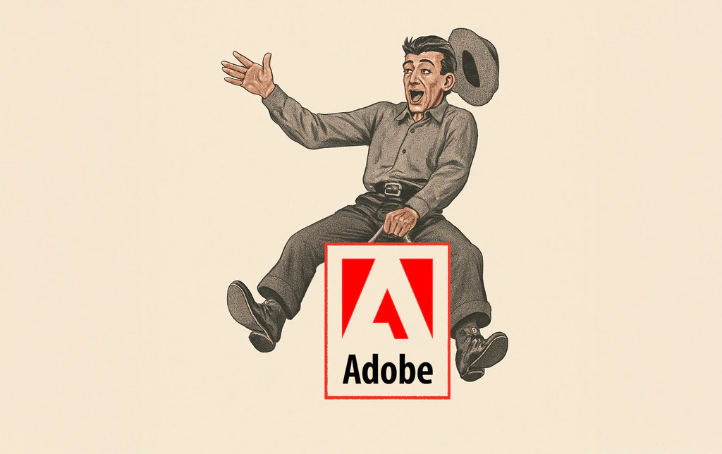 ChatGPT generated image of man riding Adobe logo